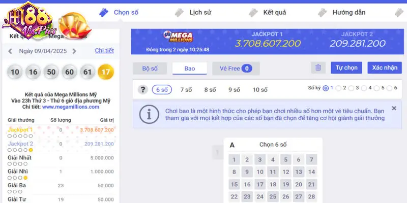 Mega Millions M88vin với phiên bản chơi theo bao số