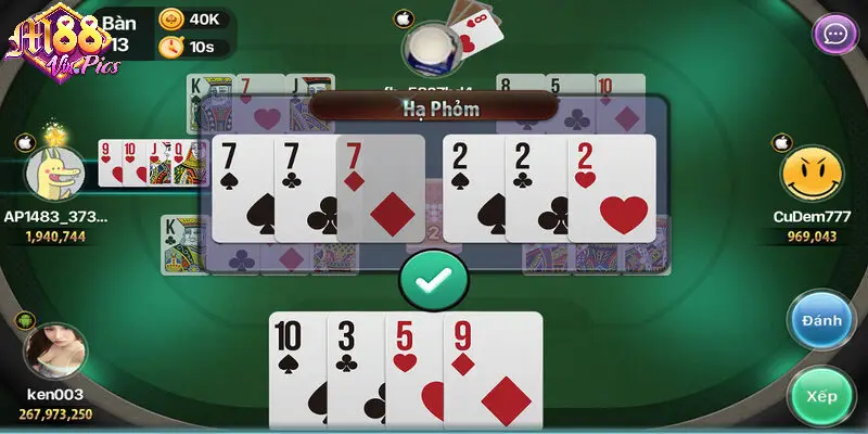 Phỏm M88vin với cách chơi quen thuộc