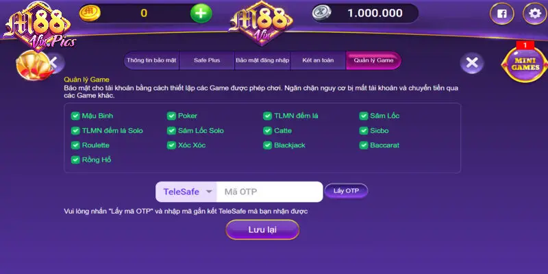 Tính năng quản lý game để hỗ trợ tránh bị mất tài khoản của người chơi